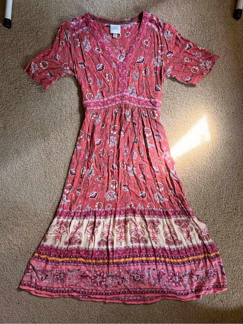 Knox Rose Pink Paisley Maxi Dress with Cream Border